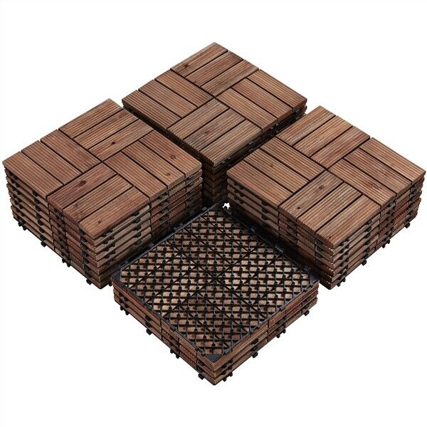 27PCS Fir Wood Flooring Tiles Wood Plastic Interlocking Flooring Tiles Brown