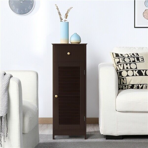 Bathroom Floor Cabinet Freestanding Storage Organizer with Door Cabinet & Drawer