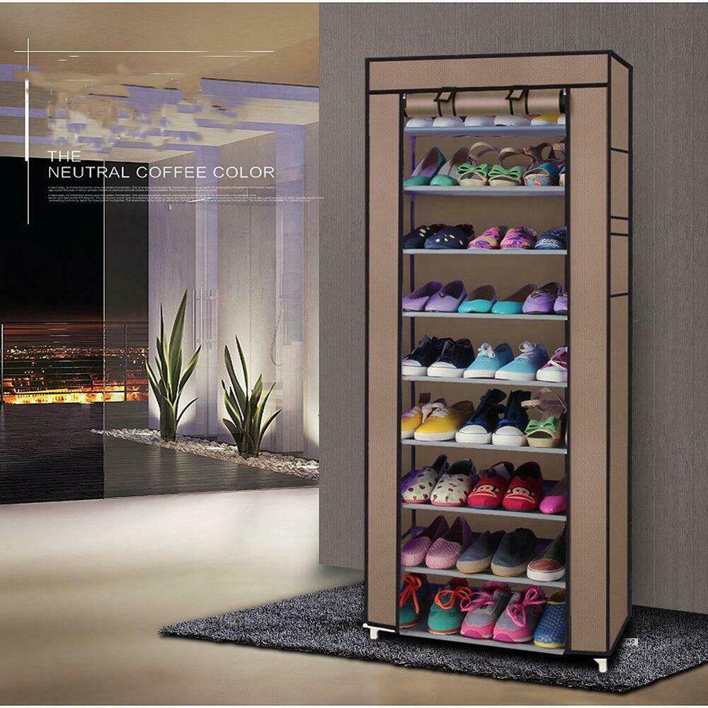 Dustproof 10 Layer Shoes Cabinet Storage Organiser Shoe Rack Free Standing Space
