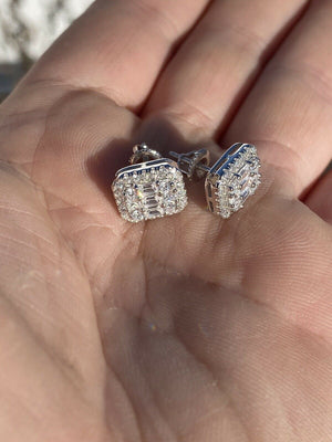 Men’s Real Solid Sterling Silver Iced Baguette Diamond Hip Hop Earrings Studs