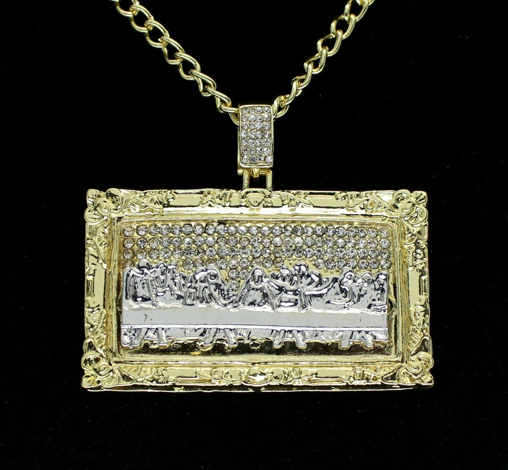 Two Tone XL Last Supper Pendant 14k Gold Plated 24" Rope Chain Hip Hop Necklace