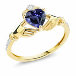 0.64 Ct Heart Shape Blue Iolite White Diamond 10K Yellow Gold Ring