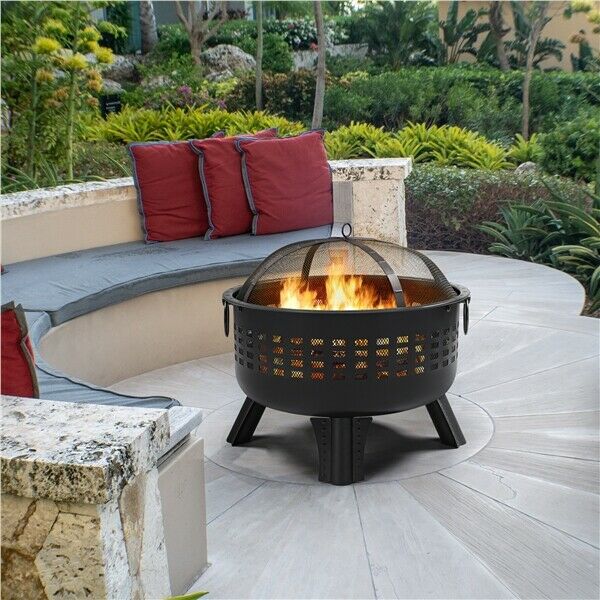 25in Fire Pit Round Firepits Wood Burning for Backyard Patio Garden Camping BBQ