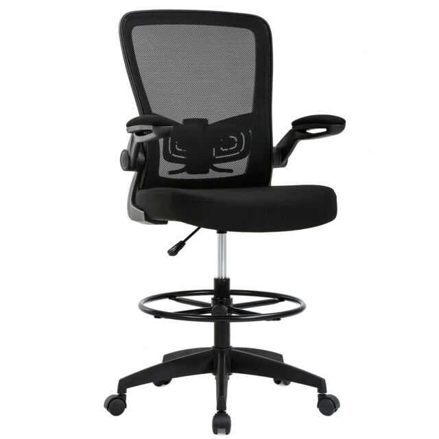 Mesh Drafting Chair Tall Office Chair Drafting Stool with Arms Footrest