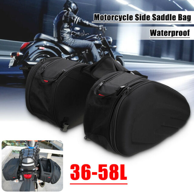 36-58L Motorcycle Side Saddle Luggage Bag Helmet Waterproof With Rain Cover US
