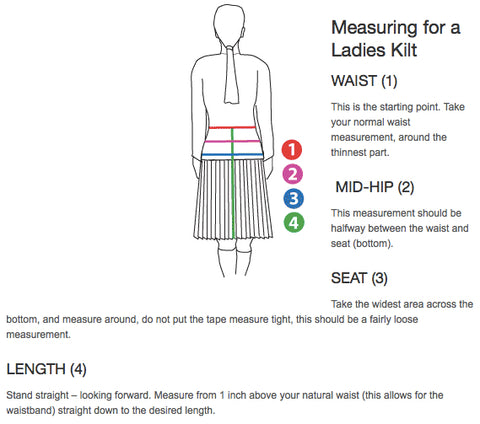 instructions for measuring for a woman's kilt