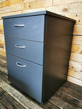 Load image into Gallery viewer, Three Drawer Black Mobile Pedestal With Silver Handles