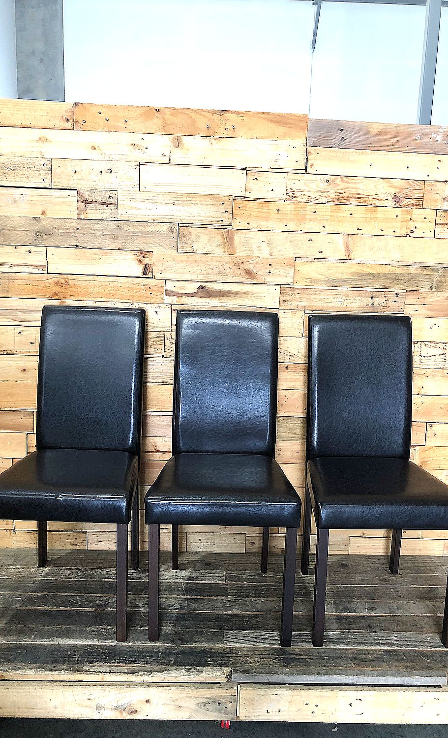 Set of 3 Black Leather Dining Chairs