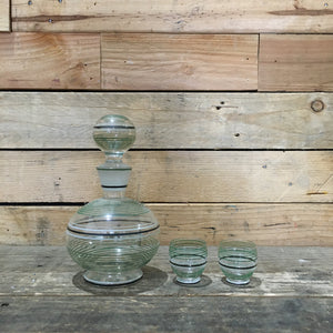 Green Striped Glass Bottle & 2 Cup Set