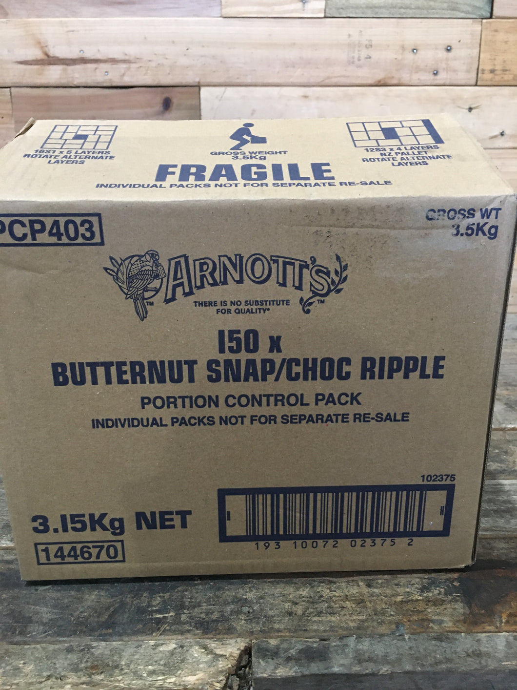 Box of 150 Arnott's Butternut Snap/Choc Ripple