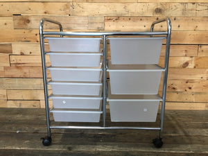 Silver Trolley With Clear Plastic Drawers