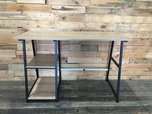 Wooden Shelf Desk with Black Metal Legs_Oak - Frank Range