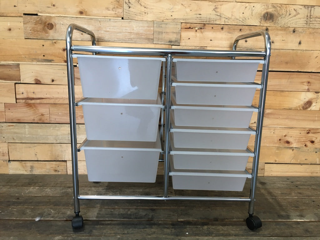 Silver Trolley With Clear Plastic Drawers