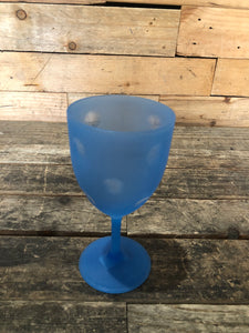 Set of 4 Blue Plastic Wine Glasses with Clear Polka Dots