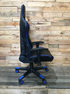 Black and Blue Gaming Chair with Blue Trim on Base