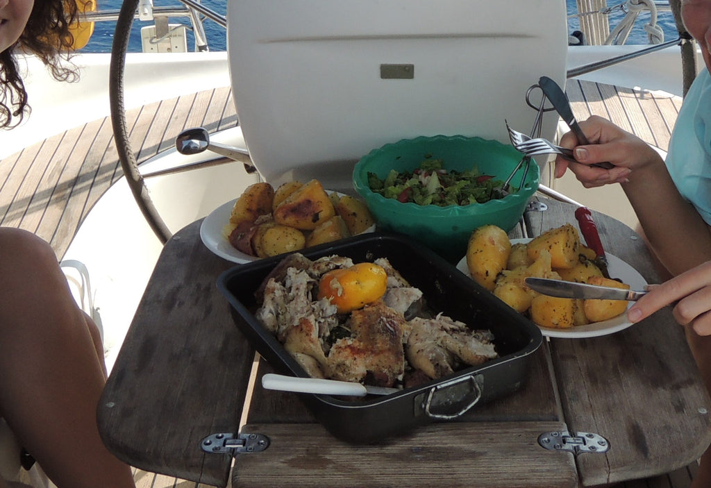 How to roast the chicken on the boat, sailing, eglepedia, sailing tips, how to, berghoff, jamie oliver, tamed winds blog, tamed winds t-shirt shop