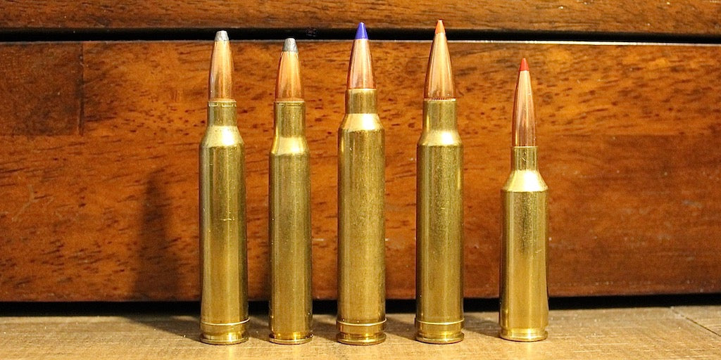 Left-to-Right: 7mm Rem Mag, 30-06, 300 Win Mag, 338 Win Mag, 6.5 PRC