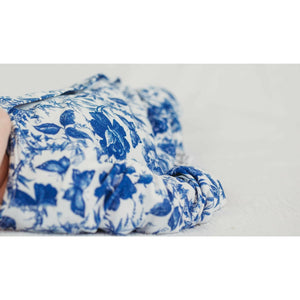 White and blue floral baby outfit by lottie and lysh