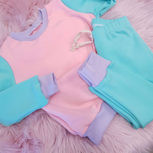 90s and 80s Baby Pink and Mint sweat retro inspired tracksuit for babies and toddlers by bayridgecaskandkeg