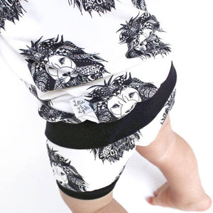 Monochrome unisex bummie style shorts for children and babies by bayridgecaskandkeg
