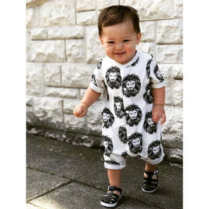 Unisex organic baby romper in Aztec Lion by bayridgecaskandkeg