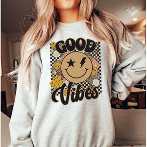 Adults good vibes printed retro slogan sweatshirt by bayridgecaskandkeg