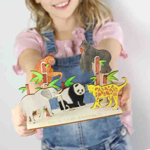 wooden animals craft display set for children