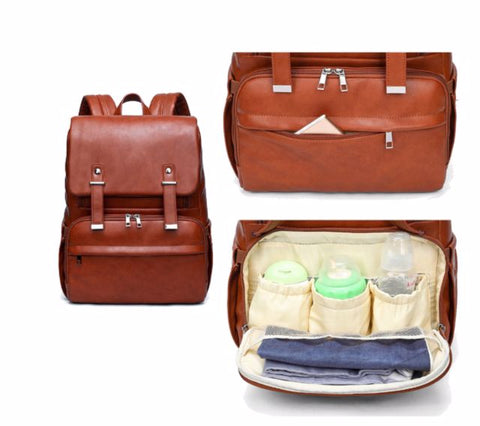 JYJY PU Leather Diaper Bag - Insulated Front Pockets
