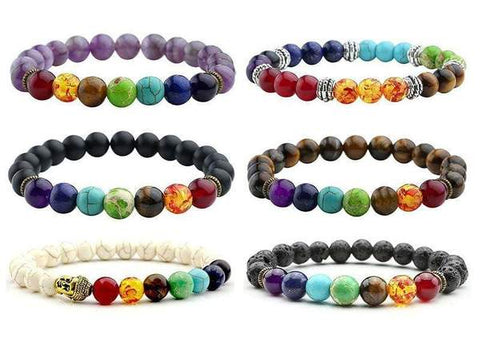 7 Chakra Natural Stone Lava Healing Beads Reiki from Almas Collections