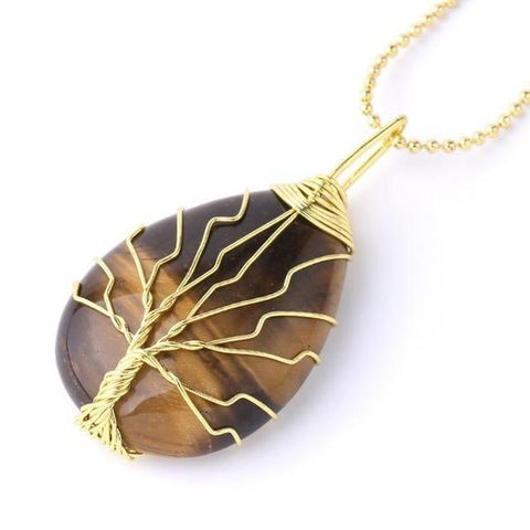  New Boho Natural Gem Stone Tree of Life Water Necklace