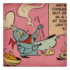 Curio & Co. look at the robots of the future in classic 1960s animated TV show Spaceman Jax and the Galactic Adventures. Image from Spaceman Jax comics, from Curio and Co. www.curioandco.com