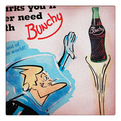 Curio & Co. looks at how vintage soft drink company Bunchy used classic 1960s animated TV character Spaceman Jax as a product spokesman. Image of Spaceman Jax Bunchy ad, from Curio and Co. www.curioandco.com