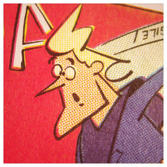 Image of 1960s comic book Spaceman Jax Through the Mantagon Minefield, courtesy Curio and co. Considering the role that imperfections, like off-registration in older silver age comics, give to the overall experience. Image courtesy www.curioandco.com