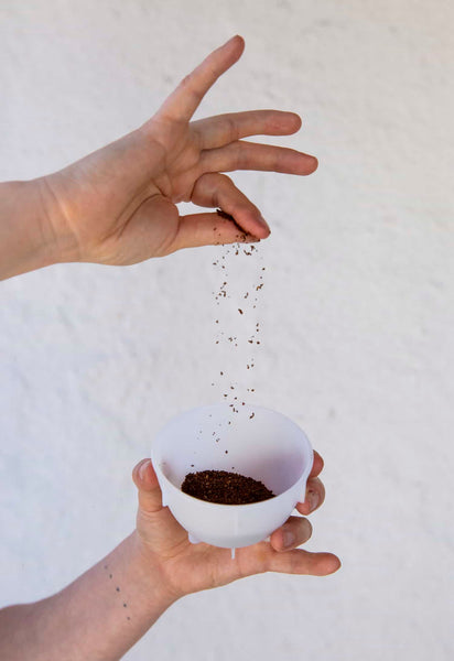 Showing grind size of coffee for cuppings