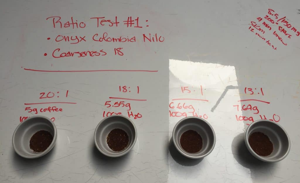 coffee with 4 different brew ratios