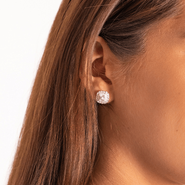 Opal 5mm Heart & Diamond Stud Earrings White Gold Silver 
