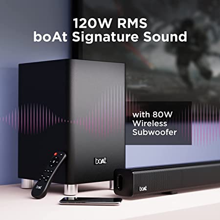 boAt Aavante Bar 1750 | 120W Home Theatre Soundbar with 80W Wireless Subwoofer, USB, Optical, Coaxial, HDMI, AUX, BT, FM