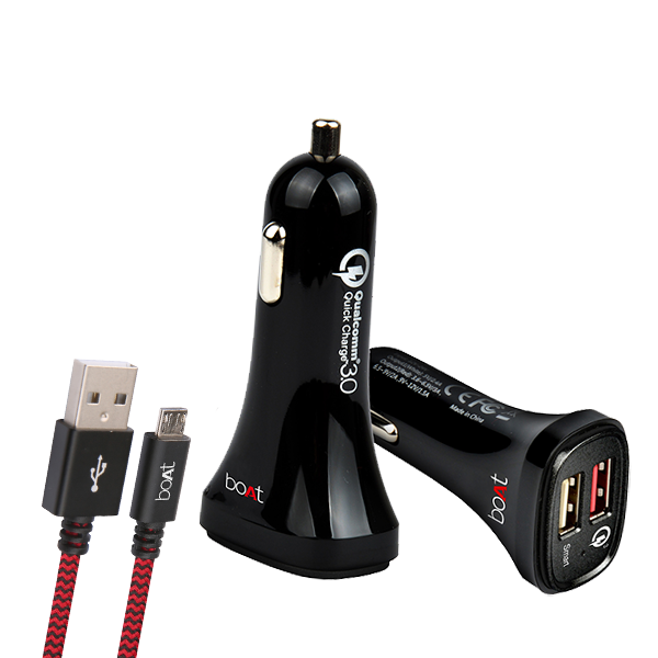 boAt Dual Port Rapid Car Charger (Qualcomm Certified) with Micro-USB Cable