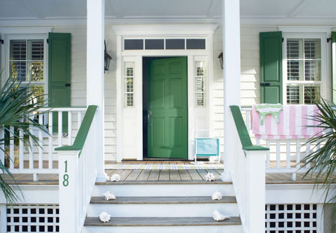 Front door in a Benjamin Moore Green. Available at JC Licht in Chicago