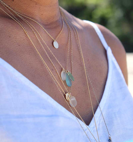 layered necklaces authentic sea glass with disc charm kriket broadhurst jewellery Sydney
