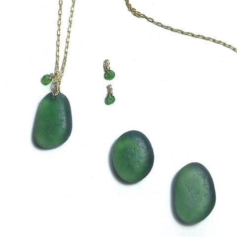 Choosing the perfect piece of green seaglass for a pendant necklace Kriket Broadhurst jewellery