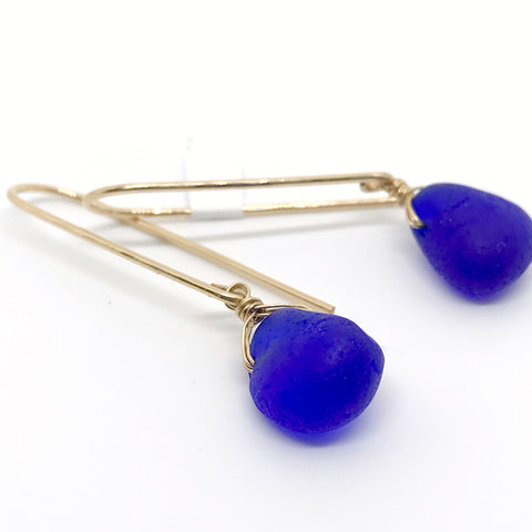 unique cobalt blue seaglass gold earrings kriket broadhurst jewellery
