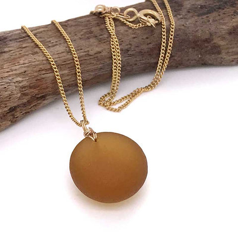 rare amber sea glass necklace gold chain kriket broadhurst jewellery