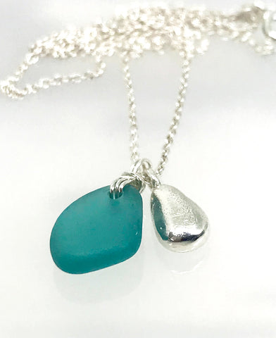 kriket broadhurst teal seaglass and sterling silver necklace