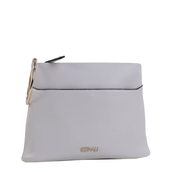 white leather purse