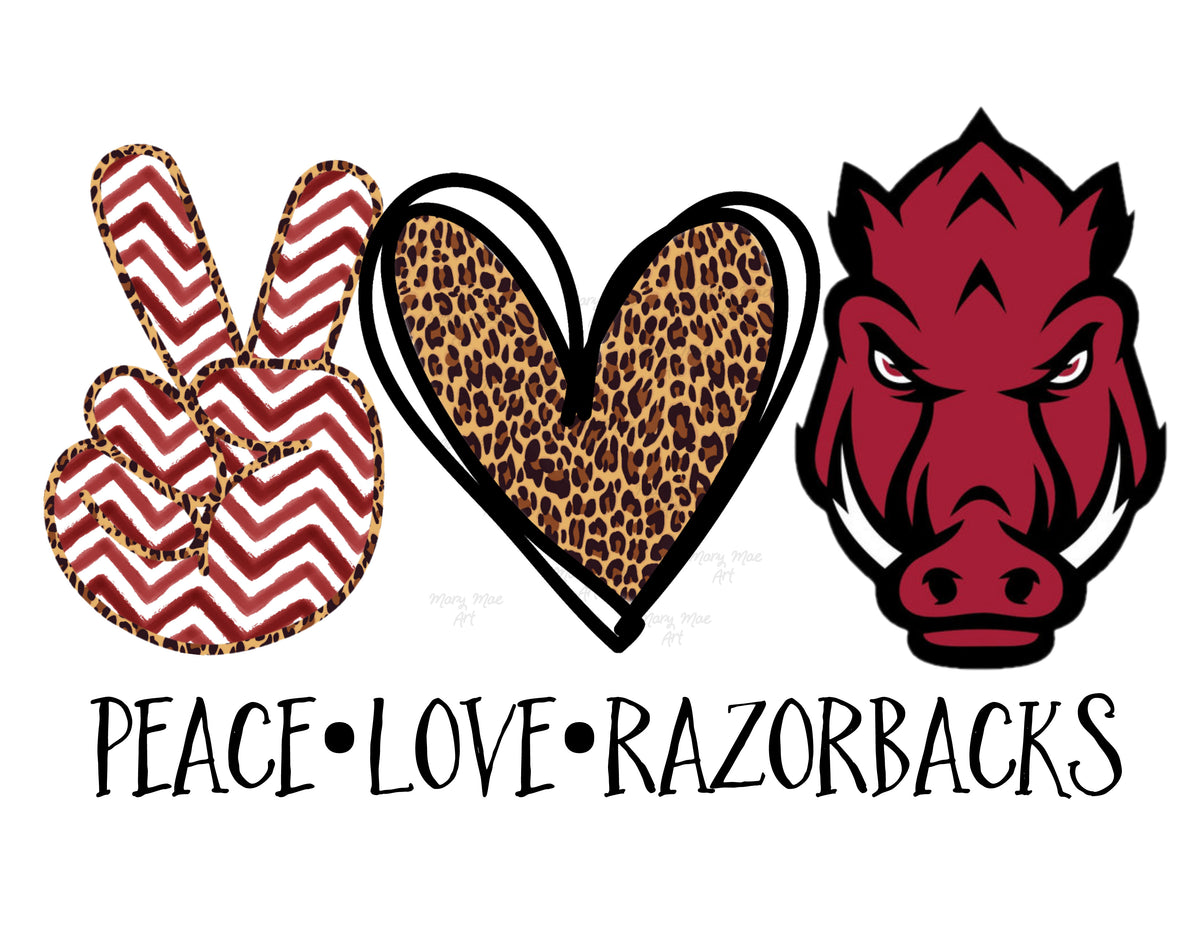 Peace Love Razorbacks, Sublimation Transfer – Mary Mae Art