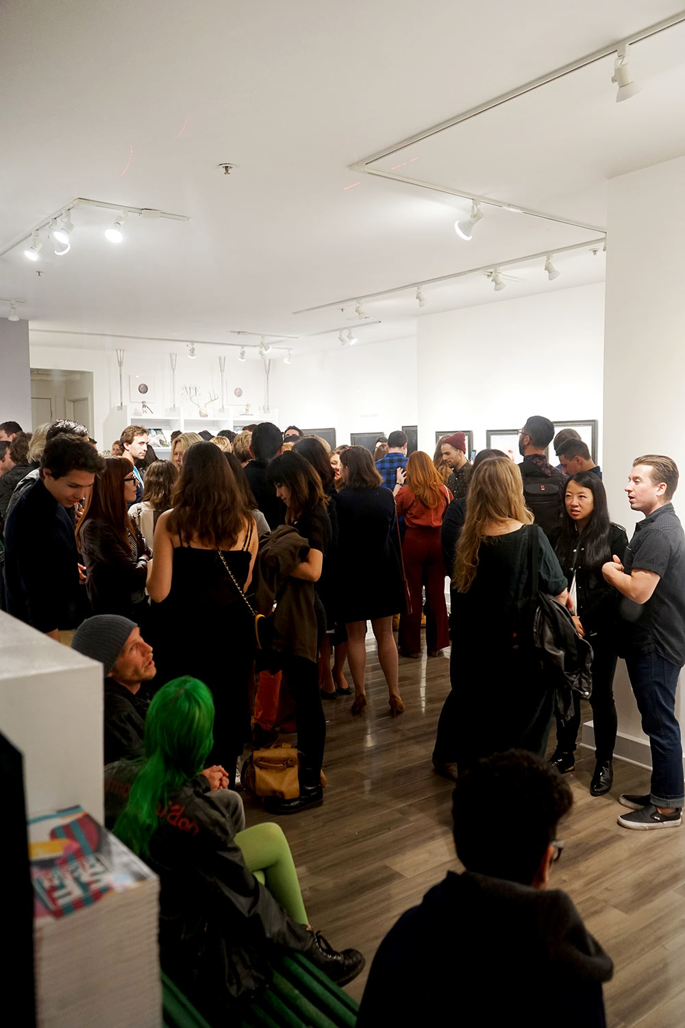 Gallery view at the opening reception of Crystal Morey's Delicate Dependencies