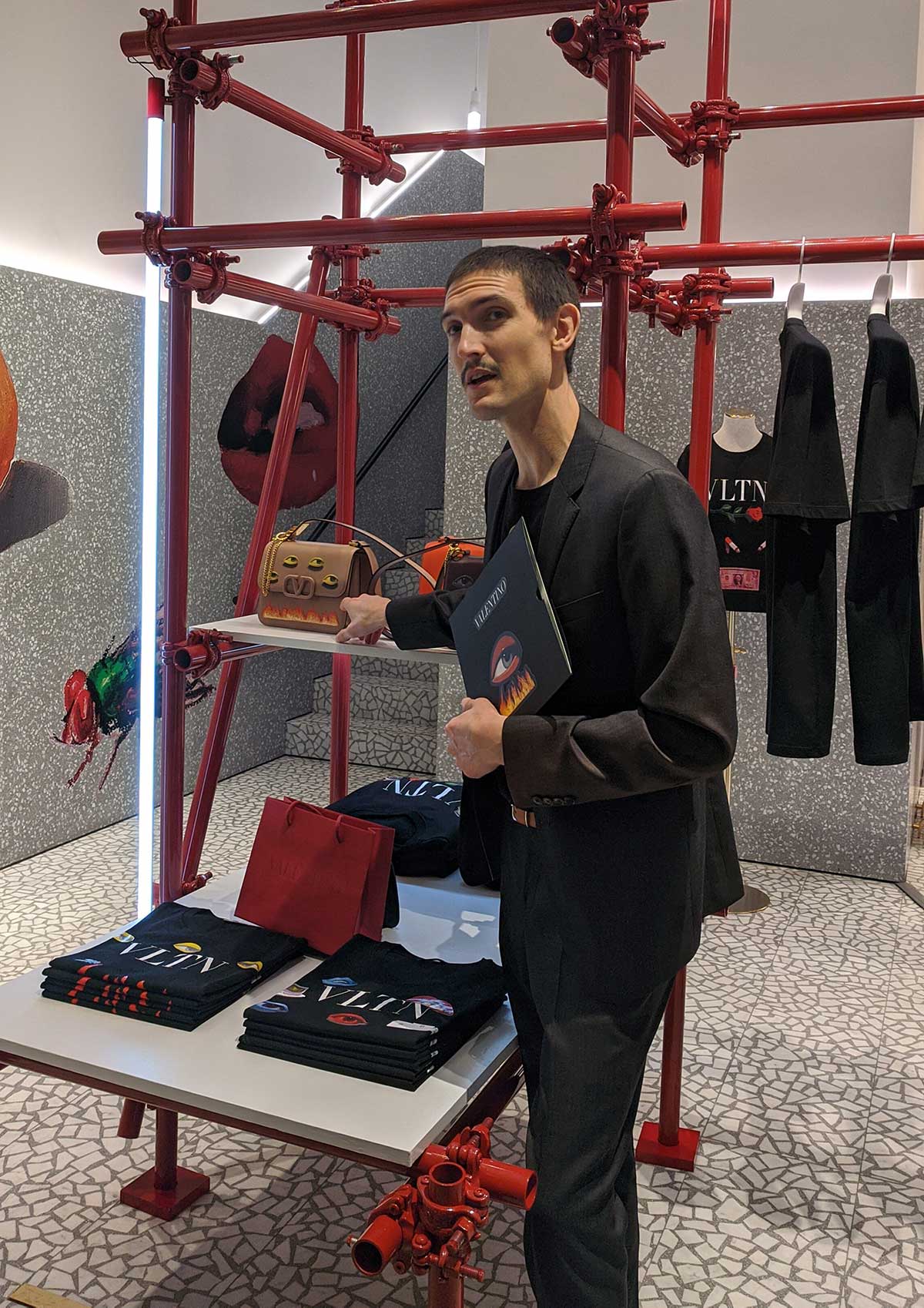 Emilio Villalba with in-store display at Valentino Design District Miami