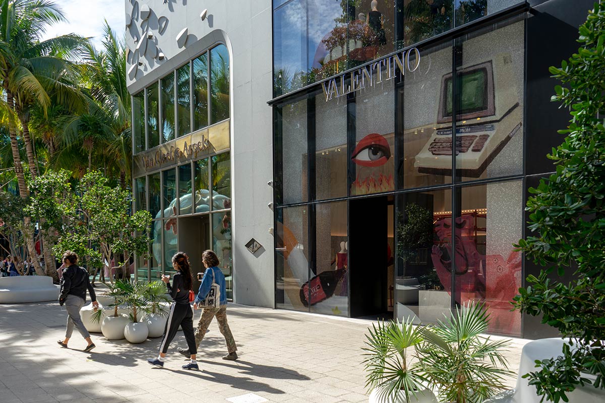Emilio Villalba x Valentino: Miami Design District boutique facade during Art Basel Miami Beach 2019
