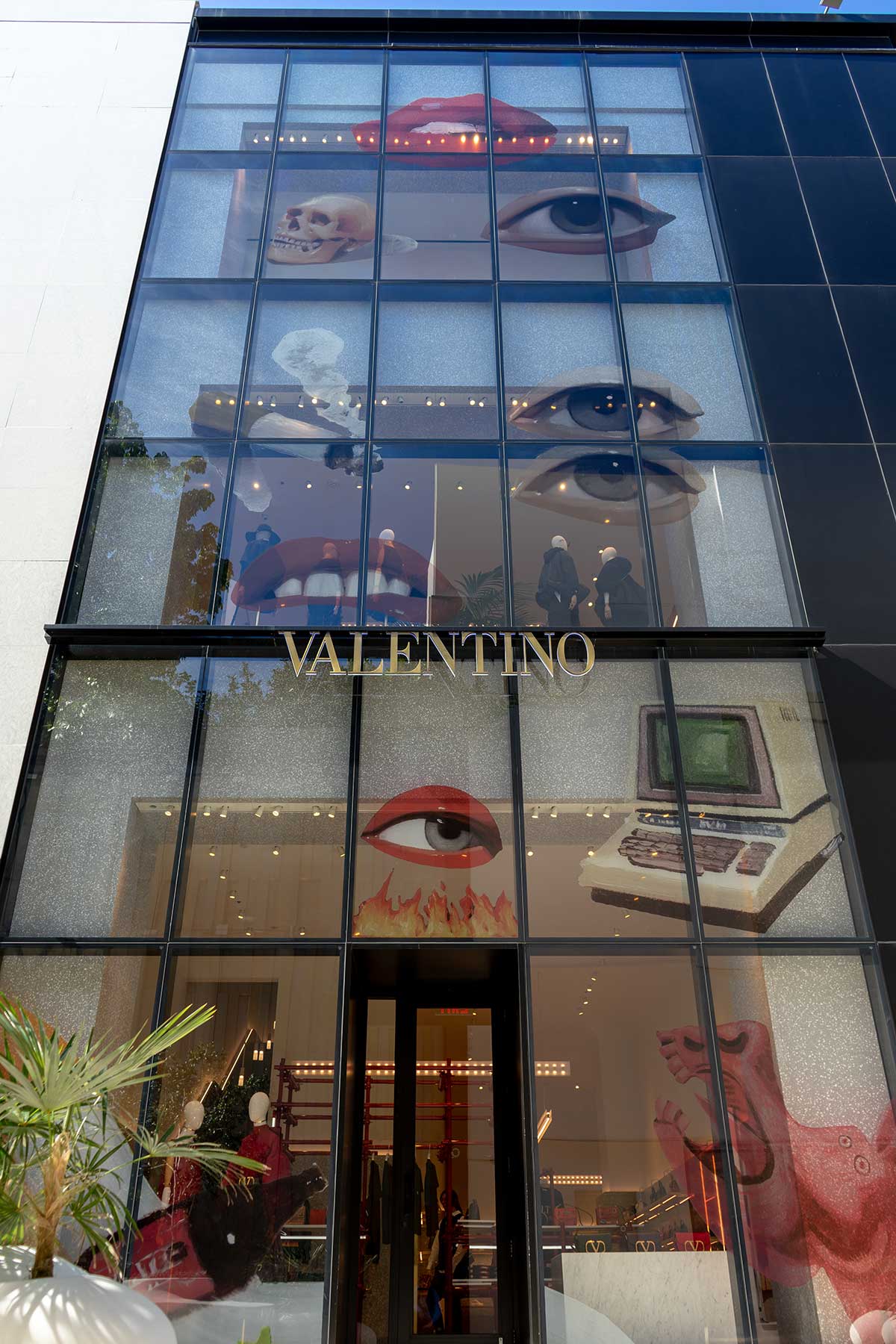 Emilio Villalba x Valentino: Miami Design District boutique facade during Art Basel Miami Beach 2019 full